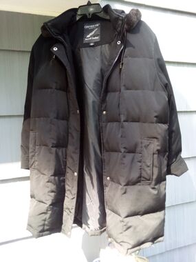 Centigrade Black Down Quilted Winter Coat Knee Length With Hood EUC Sz 1X